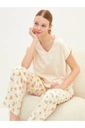 V-Neck Printed Short Sleeve Women's Pajama Set