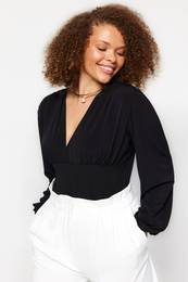 Curve Black V Neck Sandy Knitted Blouse