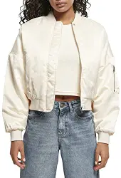 Urban Classics Damen Ladies Short Oversized Satin Bomber Jacket Jacke, whitesand, M