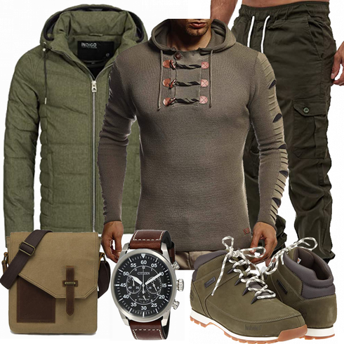 Grün Jacke Winter Parka Indicode Jeans kombinieren