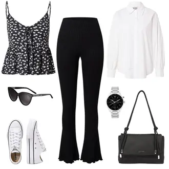 Hochzeit Outfit mit Weiß/Creme Sneaker Low/Canvas-Sneaker/Schmaler Sneaker Converse "Kontrast Alltagsoutfit"Look: Schule, Pop Konzert, Hochzeit