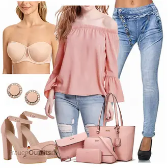 Laufen Outfit mit Rosa Schlupfbluse/Crash­bluse/Bluse/Verspielte Bluse/Lederjacke/Bluse mit Puffärmel/Einfarbige Bluse/Volantbluse/Bluse Oberteil Only "Schöner Sommer Look"Look: Laufen, Freizeit, Reiten