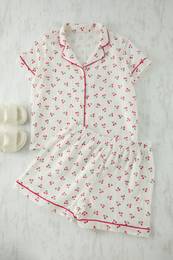 Curve Ecru Cherry Patterned Piping Muslin Woven Pajama Set