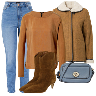 Outfit mit Braun/Beige Herbstjacke/Boucle Jacke/StrickFleecejacke/Wendejacke/Tweed Jacke/Wolljacke sessun "Herbstlicher Look"