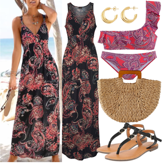 Mit Pailletten Outfit mit Rosa/Lila Balconette-Bikini/Bandeau Tankini/Burkini/Neckholder Tankini/Einteiliger Badeanzug/Push-up Tankini/Volant Badeanzug/Tankini-Top Lascana "Strand Outfit"