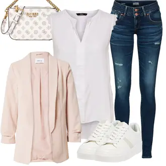 Kombinacije od trapera Široke sa Bijela/Siva/Smeđa Majica i top Muške cipele/Košulja top/Top Bez Rukava Only "Poslovni look"