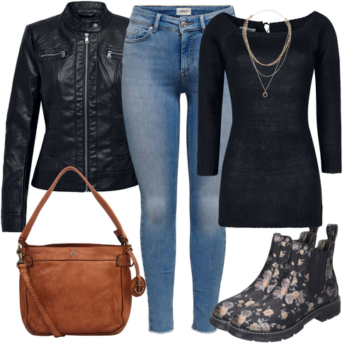 Schwarz/Rot/Blau Gummistiefelette/Lederjacke/Flache Stiefelette/Chelsea Boot Dockers by Gerli kombinieren