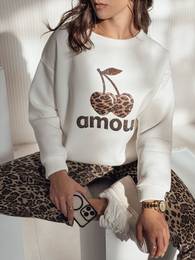 Bluza damska oversize CHERRILUXE z wisienkami kremowa
