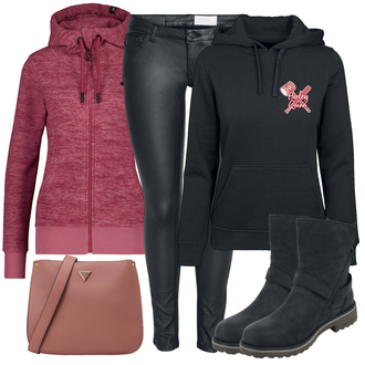 Outfit mit Rosa/Rot/Dunkelrot/Lila StrickFleecejacke/Merinojacke Alife and Kickin "Alltagsoutfit"