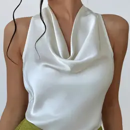 Elegant Sleeveless Tank Top For Women - Chic Solid Color, Cowl Neck, Polyester, Machine Washable - Summer