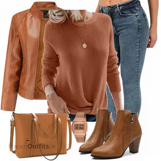 Mit Kapuze Outfit mit Braun/Orange/Beige Bikerjacke/Vintage Lederjacke/Jacke mit Seitlichem Reißverschluss/Leder Bomberjacke/KunstLederjacke "Perfekt für den Herbst"