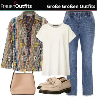 Outfit mit Beige Rahmengenähter Schuh/Halbschuh Trotteur/Loafer Schuh/Plateau Halbschuh Dr. Martens "Stilvolle Große Größen Outfits"