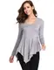 Abollria Damen Elegante Bluse V Ausschnitt Asymmetrisch Langrmshirt A Linie Stretch Oberteile
