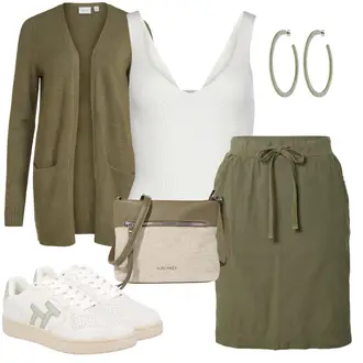 Outfit mit Dunkelgrün/Khaki Short Große Größe/90er Rock/Cargo Rock/Knielanger Rock/Moderne Rock/Rock Zum Binden Kaffe "Perfekt für den Frühling"
