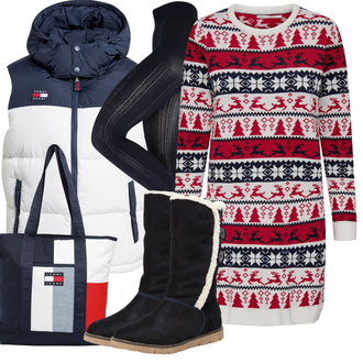 Outfit mit Rot/DunkelRot/Mischfarben/Weiß Strickkleid/Strickjacke Tracht/Poncho & Kimono Morgenmantel/Strickjacke Gefüttert/Lange Strickjacken/Rundhals-Strickjacke/Vintage Strickjacke/Winter Strickjacke/Wolle Strickjacke/Weihnachtspullover/Jacquard Pullover/Longpullover/Norweger Pullover/Norweger Pullover/Winter Strickkleid/Weihnachtskleid/Langärmliges Winterkleid Only "Perfekt für den Winter"