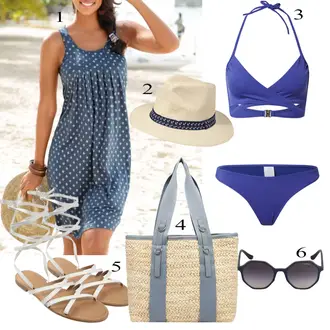 Do koljena Outfit sa Plava/Siva/Tamnoplava Haljina s Džepom/Haljina na točkice/Dimljena Haljina/Pamučna Haljina/Ljetna Haljina BEACH TIME "Ljetni outfiti"