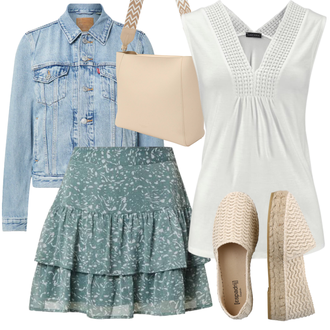 Outfity pro léto Len s ZeLená/Tyrkysový Sukně Vrstevná/Sukně S Květinovým Vzorem/90tá Léta Sukně/Sukně s potiskem/Moderní Sukně Leger by Lena Gercke "Stylová letní nálada"