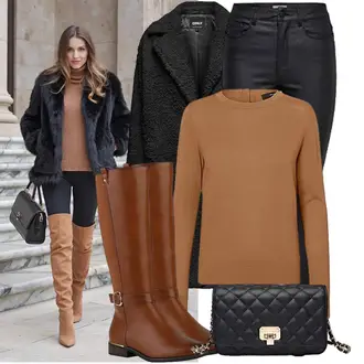 Mit Absatz Outfit mit Braun/Beige Kniehoher Stiefel/Langer Stiefel/ReitStiefel VAN HILL "Stilvoller Look für den Frühling"