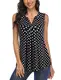 VAFOLY Frauen Ärmelloses T-Shirt Falten Blusen V-Ausschnitt Damen Mode Grosse Grössen Elegant Oberteil Frauen Festlich Grösse Camisole Tanktops Schwarzer Tupfen L