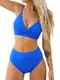 CUPSHE Damen Bikini Set Crossover V Ausschnitt High Waist Bikini Bademode Wickeloptik Raffungen Zweiteiliger Badeanzug Swimsuit Königsblau M