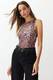Trendyol Light Brown Leopard Patterned Barbell Neck Flexible Bottom Snap Knitted Bodysuit