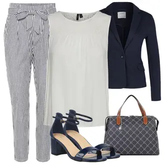 Outfit mit DunkelBlau/HellBlau/Blau Lederjacke/Blazerjacke/Blusenblazer/Boyfriend Blazer/Lässiger Blazer/Baumwoll ­Blazer/Eleganter Blazer/Strick­blazer/Kurzblazer/Sweatblazer/Lederjacke für Männer/Lederjacke VERO MODA "Schönes Frühlingsoutfit"
