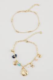 Women's 2-Piece Sea Shell Gold Anklet