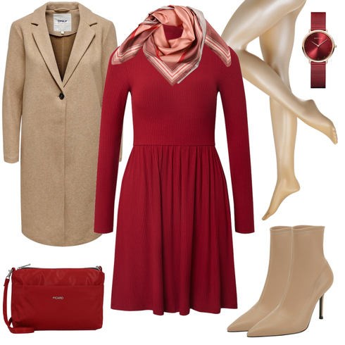 Dunkelrot/Lila/Rot Kleid Große Größe/Tunika/Hochgeschlossenes Kleid/Strickkleid/Langärmliges Winterkleid/Rollkragenkleid/Winter Strickkleid About You kombinieren