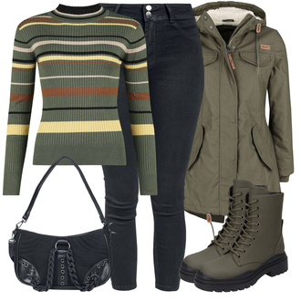 Camouflage Outfit mit Khaki/Dunkelgrün Parka/Parka-übergangsjacke/Mantel mit Reißverschluss/Winter Parka/Outdoormantel/Leichter Mantel/Militärmantel/Wintermantel/Regenmantel & Funktionsmantel/Übergangsmantel/Trenchcoat/Bundeswehr Parka/Dreiviertellanger Mantel Brandit "Herbst Outfits"