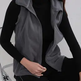 Women's Elegant Gray Fleece-lined Vest - Sleeveless Zip-up Warm Jacket For Fall/winter, Machine Washable, Polyester, Winter Vest Jacket