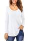 Florboom Shirt Damen Langarm Oberteile Rundhals Tshirt Lang T-Shirt Herbst Basic Blusen Weiß S