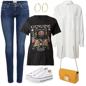 Hochzeit Outfit mit Weiß/Creme Sneaker Low/Canvas-Sneaker/Schmaler Sneaker Converse "Stylisher Freizeitlook"Look: Schule, Pop Konzert, Hochzeit