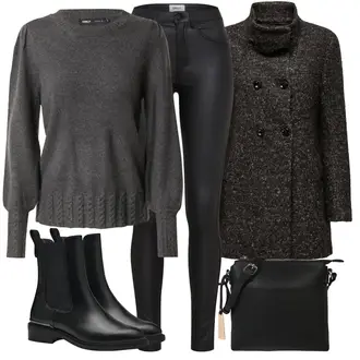 Outfit sa Crna/Smeđa/Siva/Tamnosiva Kaput od Vunenog Flisa/Pleteni Kaput/Kaban Kaput/Kaput od Tvida/Kaput od Buklea/Zimski Kaput Vuneni kaput/loden kaput Only "Zimski outfit"