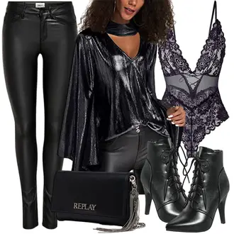Outfit mit Dunkelrot/Gelb/Blau/Rot/Lila Gürteltasche/Handytasche/Gürteltasche/Brieftasche Replay "Schicker Look mit sexy Oberteil"