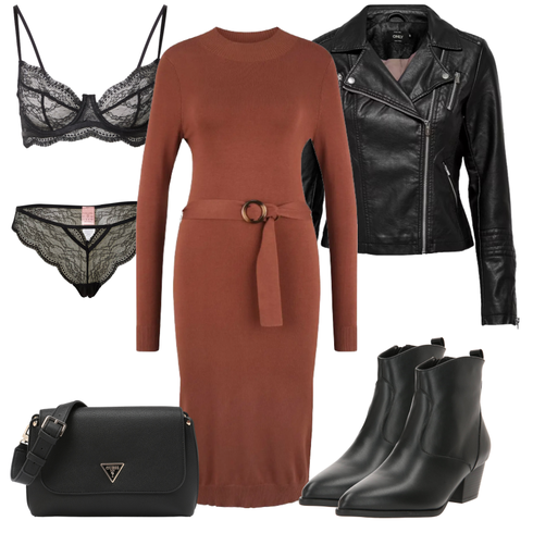 Comment poter Noir/Rose/Violet/Beige Soutien-gorge à Armatures/Soutien-gorge Triangle/Soutien-gorge Balconnet/Bustier en Dentelle/Brassière HUNKEMÖLLER avec Marron/Orange Robe À Col Roulé/Robe Longue en Maille/Robe en Tricot d'Hiver/Robe Ceinturée/Tricot Grande Taille Lascana