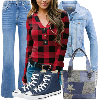Retro Outfit mit Hellblau/Blau Damen 7/8-Länge Jeans/Vintage Jeans/Wide Leg Jean/Cropped Jeans/Jeans mit Schlitz/Schlaghose Jeans Mavi "Nostalgisches 90er Jahre Outfit"Look: Classic, Retro, 70er, Schlichte, Vintage, Premium, 60er, Boho