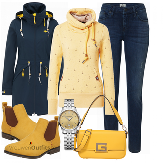 Outfit met geel Laars Rieker "Praktische Look"