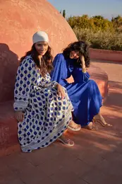 Navy Blue Ethnic Patterned Linen Look Woven Dress
