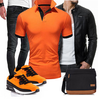 Wolle-seide Outfit mit Schwarz Jacke mit Seitlichem Reißverschluss/Motorradjacke/KunstLederjacke/Bikerjacke Redbridge "REHYPE"