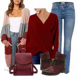 Schicke Outfits Elegant mit Rot/Dunkelrot/Bordeaux Samt Pullover/Wickel Pullover YOINS, Dunkelrot/Lila/Rot/Bordeaux Klassischer Stiefel/Winter Stiefelette/Leder Stiefelette/Flache Stiefelette/Gefütterte Stiefelette/Schnürstiefelette Rieker, Rot/Bordeaux/Dunkelrot/Lila Mini-Rucksack/Mini-Rucksack JOSEKO "Schickes Herbst Outfit"Look: Casual, 70er, Italienische, Elegant, Edel, Unisex, 20er Jahre, Nahtlos, Premium, Bohemian, Trendige, Moderne, Vintage, Softgirl, Lack, Schick, Classic, Schlichte, Retro, Feine