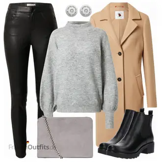 Oversize Kurz Outfit mit Schwarz Chelsea Boot/Lederjacke/Flache Stiefelette/Gummistiefelette About You "Herbst Outfit für den Alltag"Look: Uni, Schick, Edel, Coole, Oversize, Techno, Unisex, Wetlook
