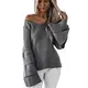FORH Mode Damen V Ausschnitt Lange Hülse Casual Shirts Knit Pullover Tops Freie Größe Strickwaren Hemd (Freie Größe, Grau)
