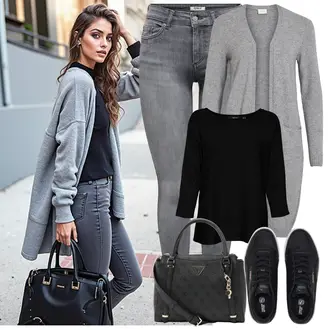 Outfit mit Schwarz Leder Sneaker/Sneaker Low/Plateau-Sneaker/Skateschuh Puma "Frühlingsoutfit"