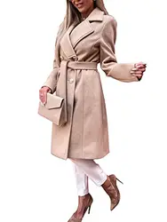 Osheoiso Damen Elegante Wollmantel Jacke Schicke Einfarbiger Übergangsjacke Warm Langarm Oberbekleidung Chic Mantel Overcoat Freizeitjacke Herbst Winter B Khaki M