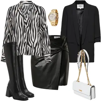Rock Outfits Kurvige mit Schwarz Mantel/Boyfriend Blazer/Lederjacke/Longblazer/Oversize Blazer/Lederjacke für Männer/Smoking Blazer/Tunika Only "Zebra Businesslook"