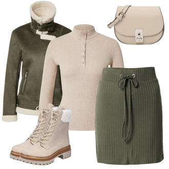 Kombinacije za zimu sa Tamnozelena Kratke hlače velike veličine About You "Zimski outfit"