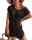 Rayson Damen Strandkleid mit V-Ausschnitt Gestrickte Bikini Cover Up Badeanzug Strandkleid Sommer Strandurlaub Strandponcho(Schwarz)
