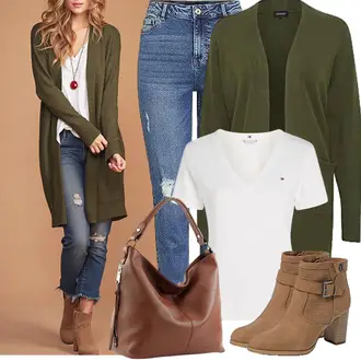 Outfit mit Weiß/Dunkelblau/Blau/Creme Wickelshirt/Poloshirt/Strickshirt/Funktions T-Shirt/Casual T-Shirt/Kurzarm T-Shirt/Ausgefallenes T-shirt Tommy Hilfiger "Perfekt für die Freizeit"