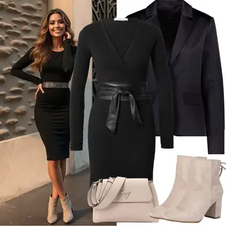Anniversaire Hiver tenues avec Noir Robe Longue en Maille/Robe à Manches Longues/Robe d'Hiver à Manches Longues/Robe Business/Robe en Tricot d'Hiver/Robe Portefeuille/Robe Ceinturée/Tricot Grande Taille About You "Tenue de printemps"Look: Anniversaire, Célébration d'entreprise, Occasions spéciales, 40ème anniversaire, Concert de pop, Saint Valentin, Réveillon de Nouvel An