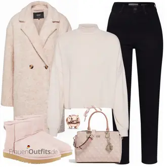 Outfit mit Beige Stiefel UGG "Only Mantel"